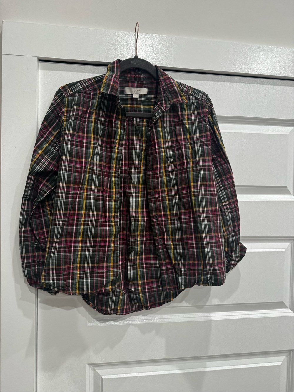 LOFT Plaid Shirt Jacket in Black, Green & Pink